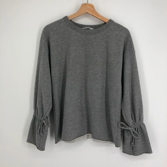 ZARA Tie Bell Sleeve French Terry LS Top - Picture 4 of 8
